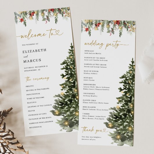 Christmas Tree Lights Pine Winter Wedding Program Programmakaart