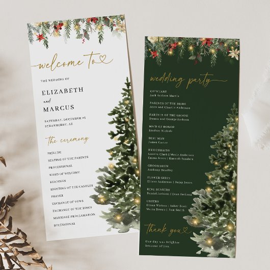 Christmas Tree Lights Pine Winter Wedding Program Programmakaart
