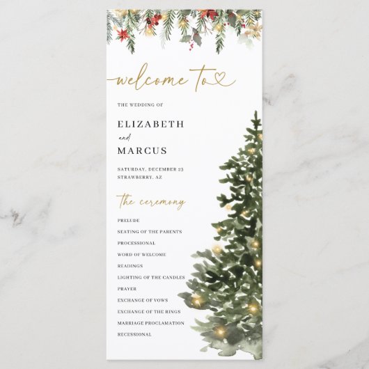 Christmas Tree Lights Pine Winter Wedding Program Programmakaart (Voorkant)