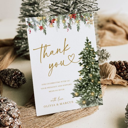 Christmas Tree Lights Winter Pine Wedding Bedankkaart