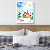 Christmas Tree & Log Cabin Winter Wonderland Canvas Afdruk (Insitu (Slaapkamer))