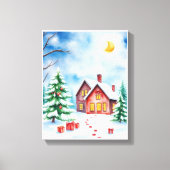 Christmas Tree & Log Cabin Winter Wonderland Canvas Afdruk (Voorkant)