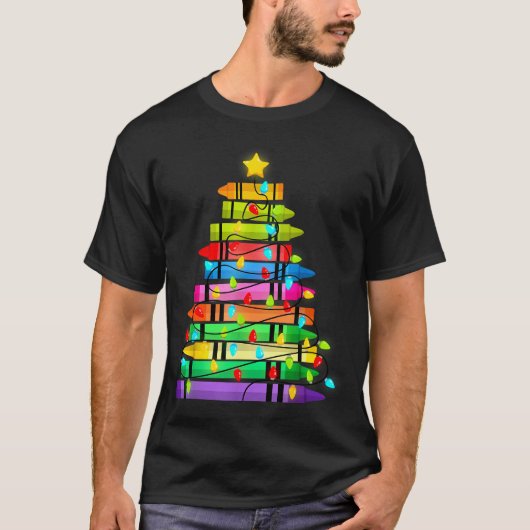Christmas Tree Made Of Crayons School Teacher Life T-shirt (Voorkant)