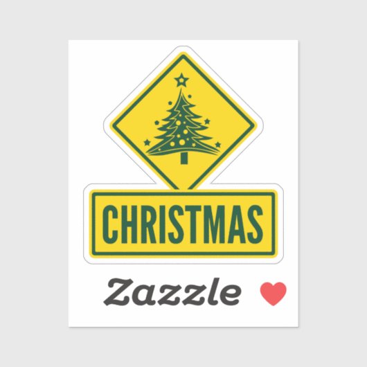 Christmas Tree Modern Holiday Road Warning Sign Sticker (Vel)