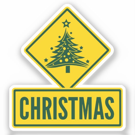 Christmas Tree Modern Holiday Road Warning Sign Sticker (Voorkant)