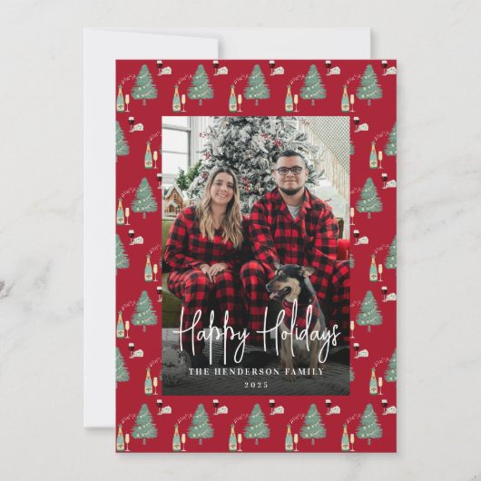 Christmas Tree Music Wine Cheese Custom Photo Feestdagenkaart (Voorkant)