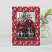 Christmas Tree Music Wine Cheese Custom Photo Feestdagenkaart (Staand voorkant)