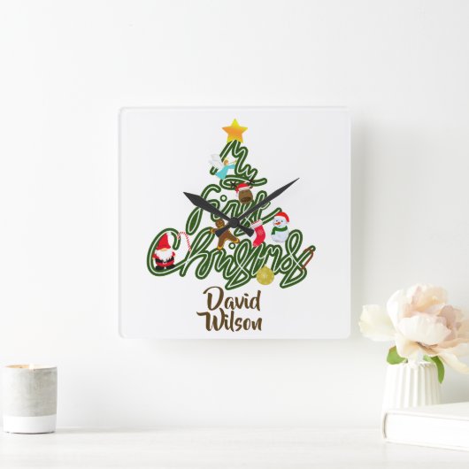  Christmas Tree Name My First Christmas for Kids Vierkante Klok (Huis)