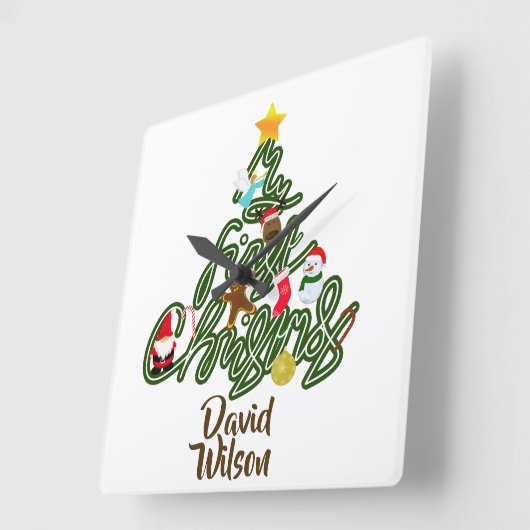  Christmas Tree Name My First Christmas for Kids Vierkante Klok (Hoek)