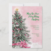 Christmas Tree on Pink  Feestdagenkaart (Voorkant)