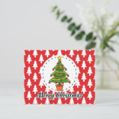 Christmas Tree on Red Pines Pattern - Merry Xmas Briefkaart (Staand voorkant)