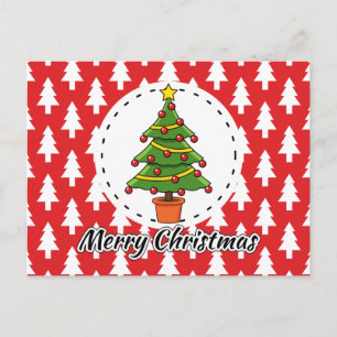 Christmas Tree on Red Pines Pattern - Merry Xmas Briefkaart