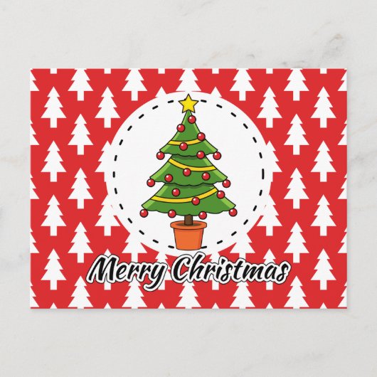 Christmas Tree on Red Pines Pattern - Merry Xmas Briefkaart (Voorkant)