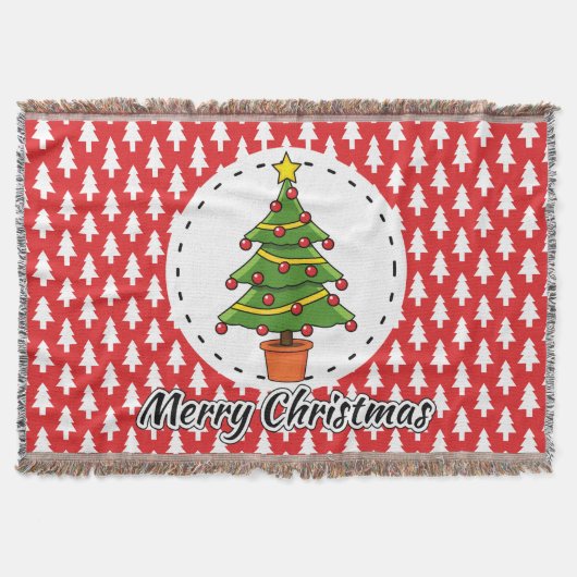 Christmas Tree on Red Pines Pattern - Merry Xmas Deken (Voorkant)