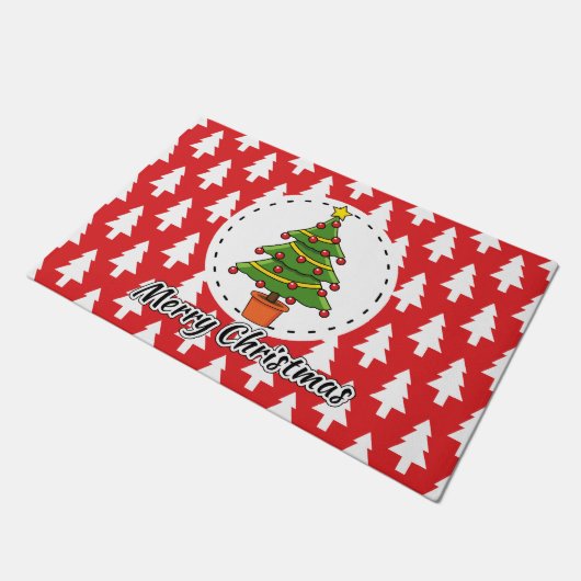 Christmas Tree on Red Pines Pattern - Merry Xmas Deurmat (Schuin)