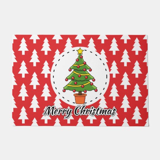 Christmas Tree on Red Pines Pattern - Merry Xmas Deurmat (Voorkant)