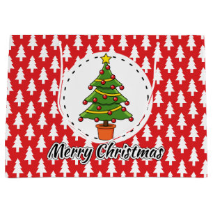 Christmas Tree on Red Pines Pattern - Merry Xmas Groot Cadeauzakje