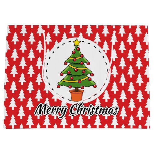 Christmas Tree on Red Pines Pattern - Merry Xmas Groot Cadeauzakje (Voorkant)