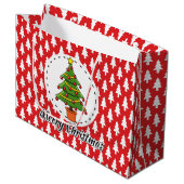 Christmas Tree on Red Pines Pattern - Merry Xmas Groot Cadeauzakje (Voorkant Gekanteld)