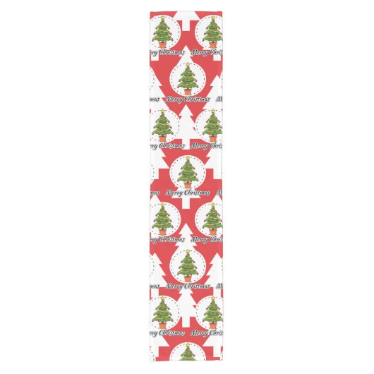 Christmas Tree on Red Pines Pattern - Merry Xmas Korte Tafelloper (Voorkant)