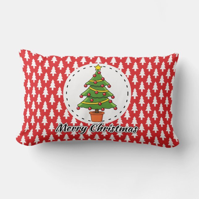 Christmas Tree on Red Pines Pattern - Merry Xmas Kussen (Voorkant)