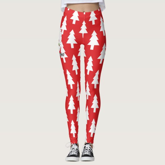 Christmas Tree on Red Pines Pattern - Merry Xmas Leggings (Voorkant)