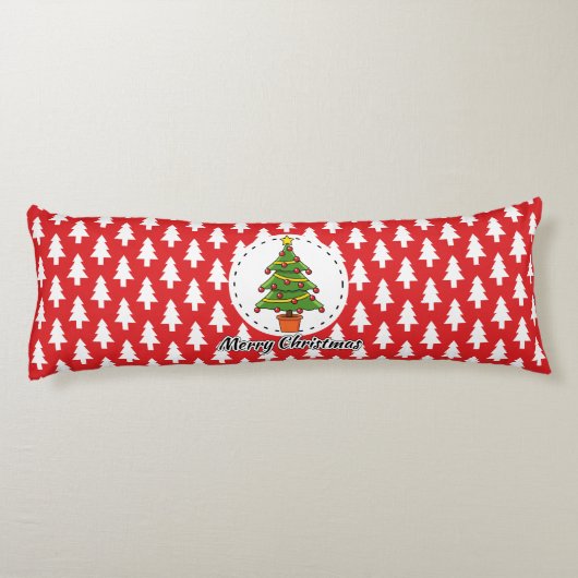 Christmas Tree on Red Pines Pattern - Merry Xmas Lichaamskussen (Achterkant)