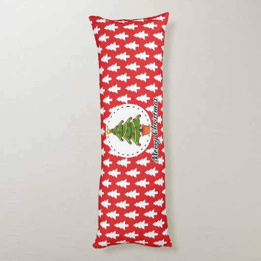 Christmas Tree on Red Pines Pattern - Merry Xmas Lichaamskussen (Achterkant (Verticaal))