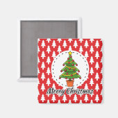 Christmas Tree on Red Pines Pattern - Merry Xmas Magneet (Voorkant / Achterkant)