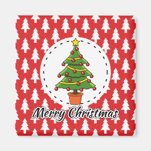 Christmas Tree on Red Pines Pattern - Merry Xmas Magneet