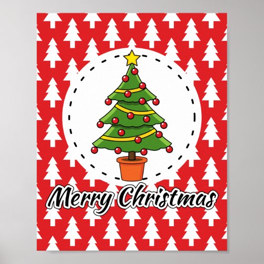 Christmas Tree on Red Pines Pattern - Merry Xmas Poster (Voorkant)