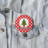 Christmas Tree on Red Pines Pattern - Merry Xmas Ronde Button 7,6 Cm (In situ)