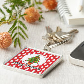 Christmas Tree on Red Pines Pattern - Merry Xmas Sleutelhanger (Zijkant)