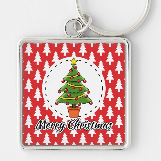 Christmas Tree on Red Pines Pattern - Merry Xmas Sleutelhanger (Voorkant)