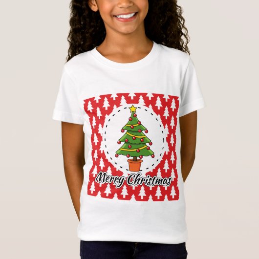Christmas Tree on Red Pines Pattern - Merry Xmas T-shirt (Voorkant)