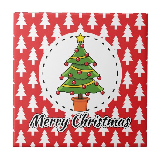 Christmas Tree on Red Pines Pattern - Merry Xmas Tegeltje (Voorkant)