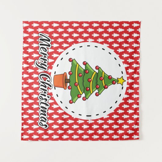 Christmas Tree on Red Pines Pattern - Merry Xmas Wandkleed (Voorkant (horizontaal))