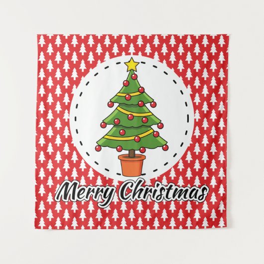 Christmas Tree on Red Pines Pattern - Merry Xmas Wandkleed (Voorkant)