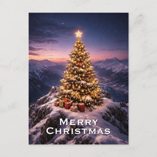 Christmas tree on top of a mountain custom feestdagenkaart (Voorkant)