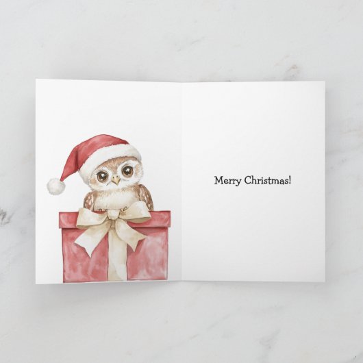 Christmas Tree Owl in a Box Kaart (Binnen)