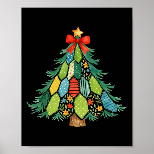 Christmas Tree Patchwork Coquette Bow Xmas Holiday Poster (Voorkant)