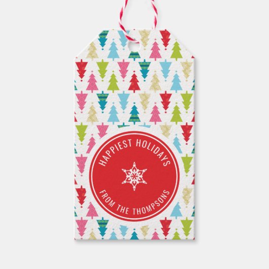 CHRISTMAS TREE PATTERN feestelijk modern minimaal  Cadeaulabel (Voorkant)