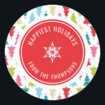CHRISTMAS TREE PATTERN feestelijk modern minimaal  Ronde Sticker<br><div class="desc">door kat massard >>> www.simplysweetpaperie.com<<< A cute little personalized sticker that can be used for any occasion - handmade craft items for Christmas, small business, or to dress up your personal seasonal stationery. Setup as a template it is easy to customize with your own text - make it yours! >>>...</div>