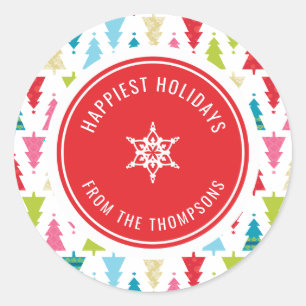 CHRISTMAS TREE PATTERN feestelijk modern minimaal Ronde Sticker