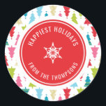 CHRISTMAS TREE PATTERN feestelijk modern minimaal  Ronde Sticker<br><div class="desc">door kat massard >>> www.simplysweetpaperie.com<<< A cute little personalized sticker that can be used for any occasion - handmade craft items for Christmas, small business, or to dress up your personal seasonal stationery. Setup as a template it is easy to customize with your own text - make it yours! >>>...</div>