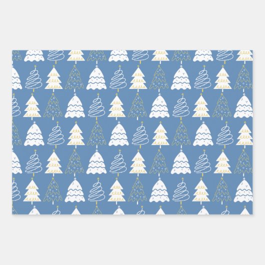 Christmas Tree Pattern in Retro Green Blue Russet Inpakpapier Vel (Voorkant 2)