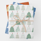 Christmas Tree Pattern in Retro Green Blue Russet Inpakpapier Vel (In situ)