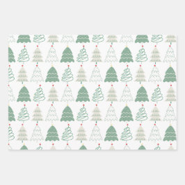 Christmas Tree Pattern in Retro Green Blue Russet Inpakpapier Vel