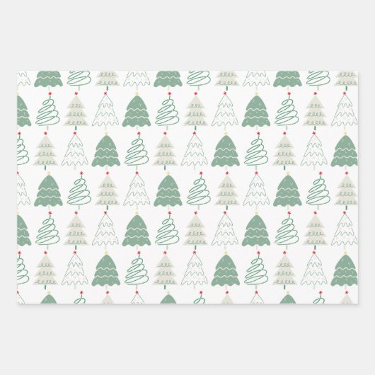 Christmas Tree Pattern in Retro Green Blue Russet Inpakpapier Vel (Voorkant)