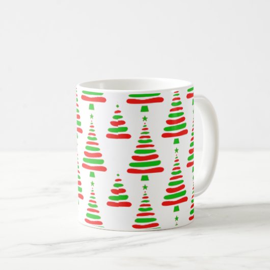 Christmas tree pattern red and green doodle b koffiemok (Voorkant rechts)